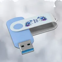 Monogram Small Business Blue Flower on Blue | Flash Drive