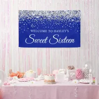 Silver Glitter on Royal Blue Sweet Sixteen Banner