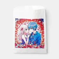 Anime Couple Red and Blue Floral Wedding Favor Bag