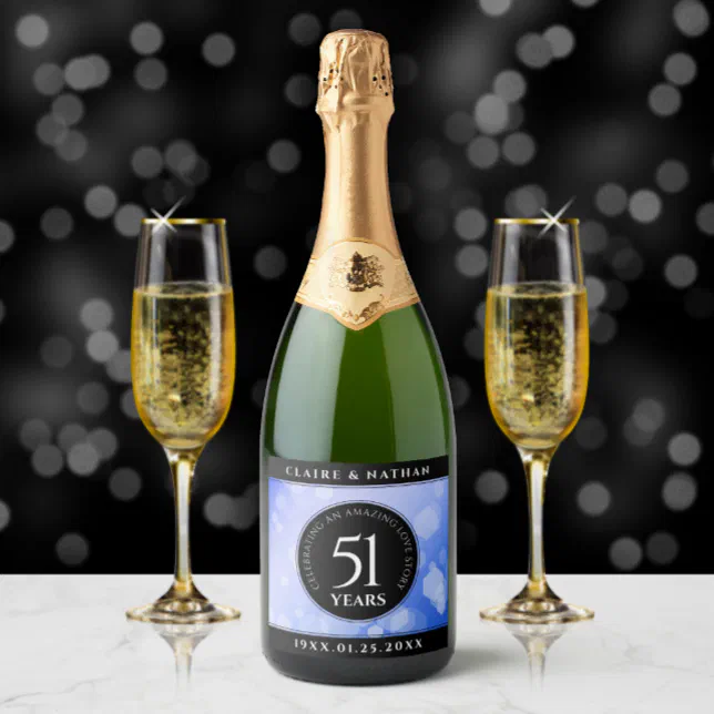 Elegant 51st Sapphire Wedding Anniversary Sparkling Wine Label