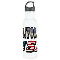 California Picture and USA Flag Text Water Bottle