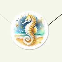 Soft Pastel Ocean Coastal Seahorse Wedding  Classic Round Sticker