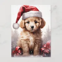 Cute Fluffy Puppy in a Santa Hat Christmas Holiday Postcard