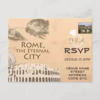 Rome Themed Wedding RSVP Invitation with Photo Postcard