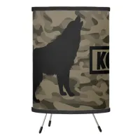 Modern Brown Camo Black Wolf Silhouette Monogram | Tripod Lamp