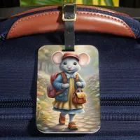 Cute mouse boy on his way to school,  luggage tag