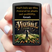 A Proud Farmer Stands Among Vibrant Vegetable Rows Zippo Lighter