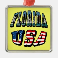 Florida State and USA Flag Text Metal Ornament