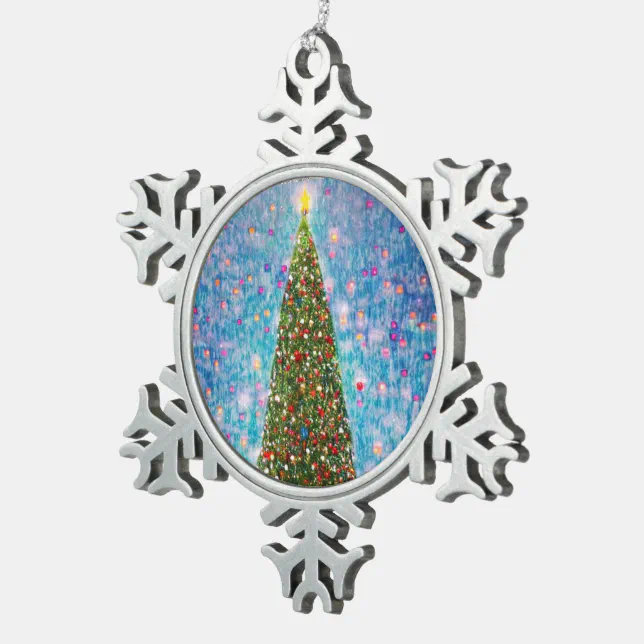 Decorated Christmas beans Snowflake Pewter Christmas Ornament