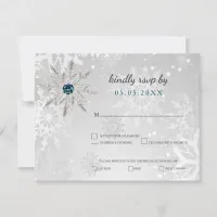 silver aqua snowflakes winter wedding rsvp invitation