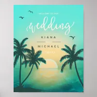 Tropical Isle Sunrise Wedding Welcome Teal ID581 Poster