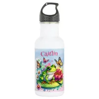 Personalized Frog, Flowers and Butterflies Stainless Steel Water Bottle