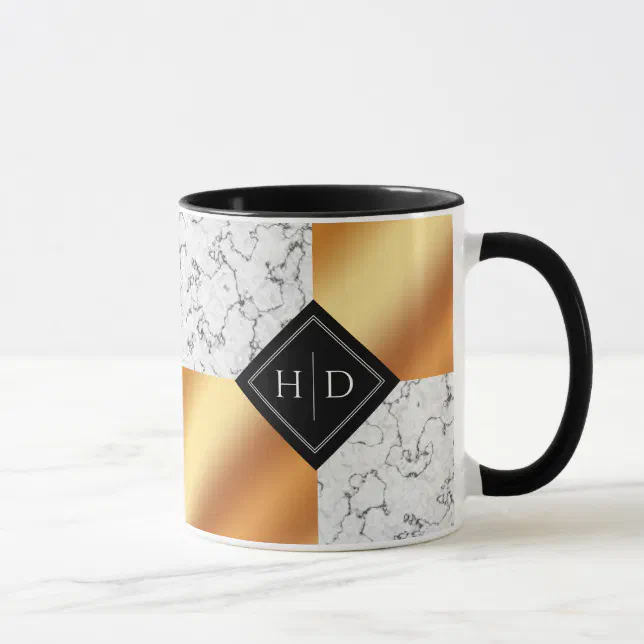 Elegant Marble & Copper Foil Monogram Wedding Mug