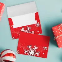 Christmas Winter White Snowflakes on Red  Envelope