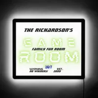 Lime Green Family Game Room, No Whiners, Open 24/7 LED Sign