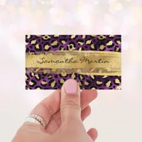 Gold and Purple Foil Leopard Brush Stroke Business Card