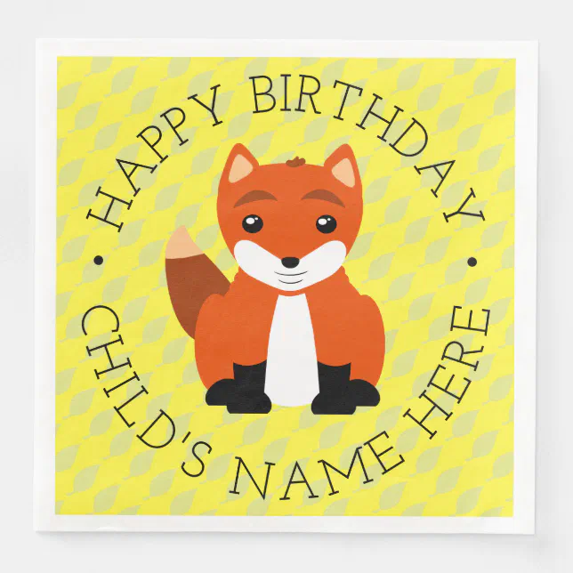 Cute Happy Birthday Baby Fox Paper Dinner Napkins