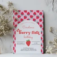 Strawberry 1st Birthday Party Berry First Invitation