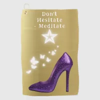 Purple Glitter High Heel Shoe on Gold | Golf Towel