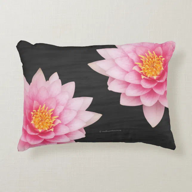 Elegant Floating Pink Lotus Flowers Accent Pillow