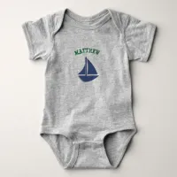 Personalize Sailboat Green and Blue Baby One Piece Baby Bodysuit