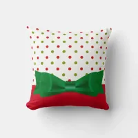 Green & Red Polka Dot Bow Tie Merry Christmas Throw Pillow