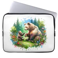 Cute Watercolor Bear and Cub Laptop Sleeve