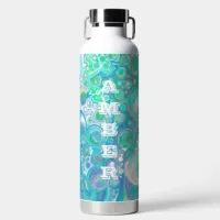 Mint Green and Blue Fluid Art    Water Bottle