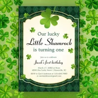 Lucky Little Shamrock Green 1st Birthday Party Invitation