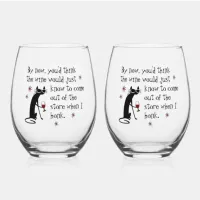 Wine Should Know Funny Quote with Cat Stemless Wine Glass
