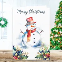 Jolly Snowman Winter Snow Holly Merry Christmas Holiday Card