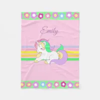 Personalized Unicorn and Rainbow Pink Blanket