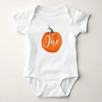 Cute watercolor pumpkin first birthday  baby bodysuit