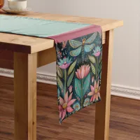 Pink Flowers and Dragonfly Table Runner