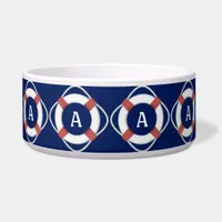 Navy Blue Nautical Lifesaver Monogram Bowl