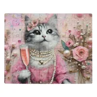 Adorable Cat in a Pink Dress With Pearls  Jigsaw Puzzle