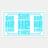 She He They Retro Bold in Turquoise Rectangular Sticker