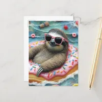 Sloth on a Donut Float Postcard