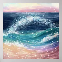 *~* AP60 Glitter Coastal Ocean Sand Beach Wave Sea Poster