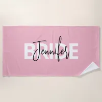 Pink Personalized Bride Typography Beach Towel