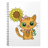 Cute Orange Kawaii Cat with Sunflower Notebook