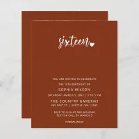 Budget Terracotta Script Sweet 16 Photo Invitation