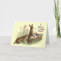 Vintage Brown Easter Rabbits Eggs in Basket, ZSSG Holiday Card