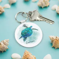 Watercolor Sea Turtle Personalized Keychain