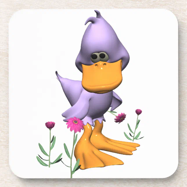 Cute and Shy Purple Cartoon Duck Beverage Coaster
