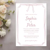 Elegant Dusty Rose Hand-Drawn Bow Timeless Wedding Invitation