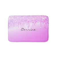 Monogram Metallic Magenta Hot Pink Glitter Drips Bath Mat