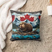 Snowy Mountain, Beaver, Canadian Pride Throw Pillow