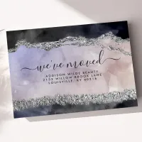 Script Watercolor Purple Black Silver Moving Announcement Postcard