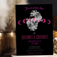 Elegant Gothic Black & Pink Skull Adult Halloween Invitation